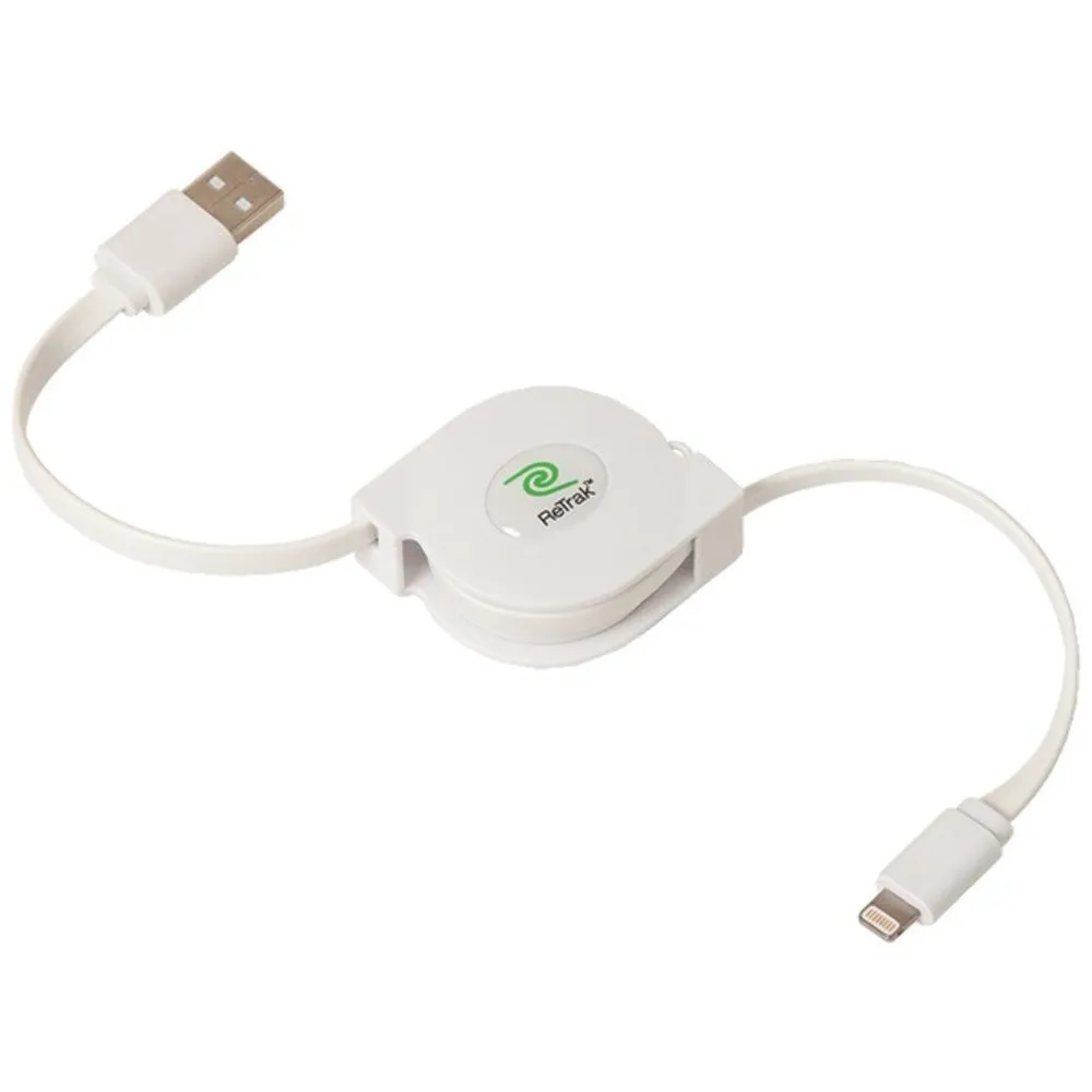ReTrak ETESLTW Retractable Charge & Sync USB Cable with Lightning Connector, 3ft (White)