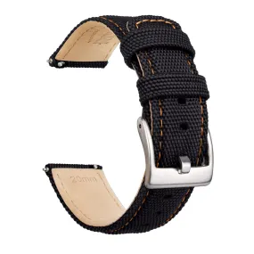Ritche Black Sailcloth Quick Release Watch Band Orange stitching
