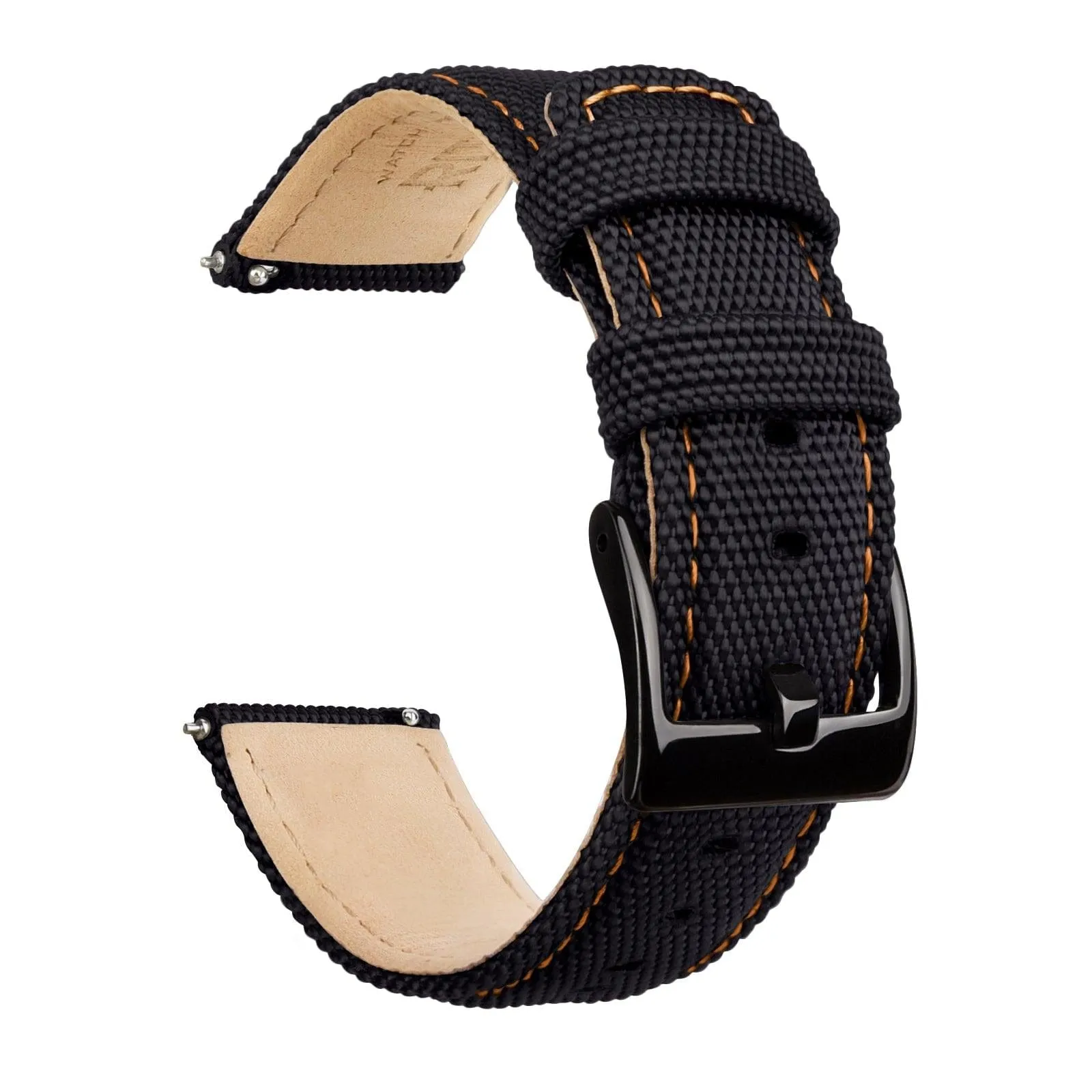 Ritche Black Sailcloth Quick Release Watch Band Orange stitching