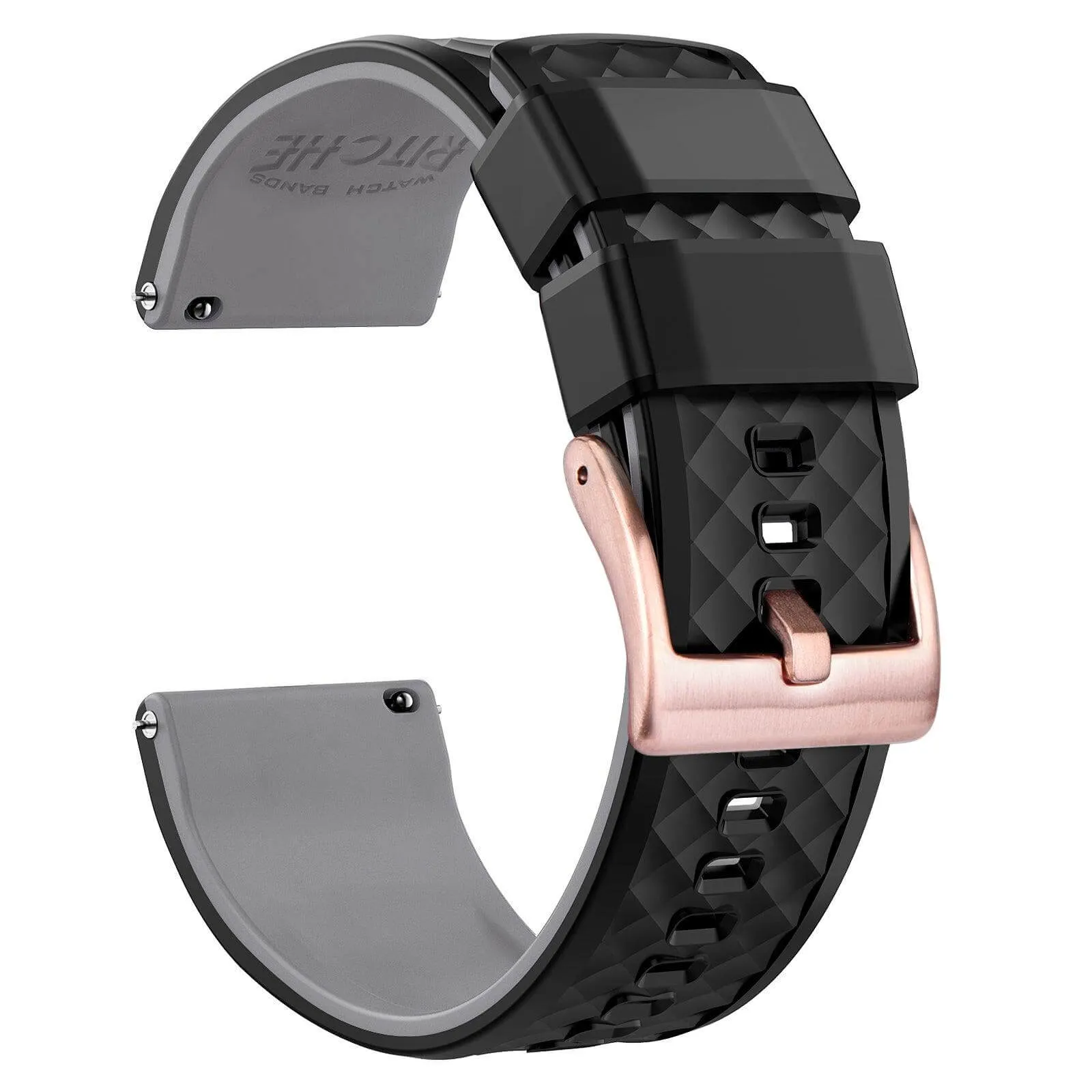 Ritche Black/Grey Classic Silicone Quick Release Watch Straps Bands