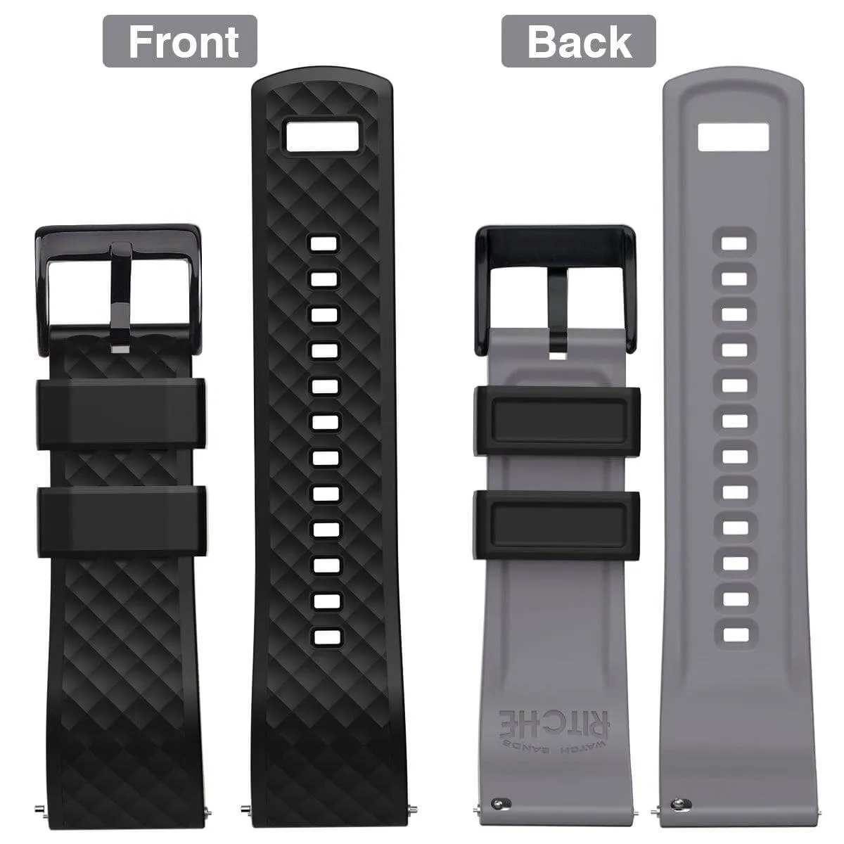 Ritche Black/Grey Classic Silicone Quick Release Watch Straps Bands