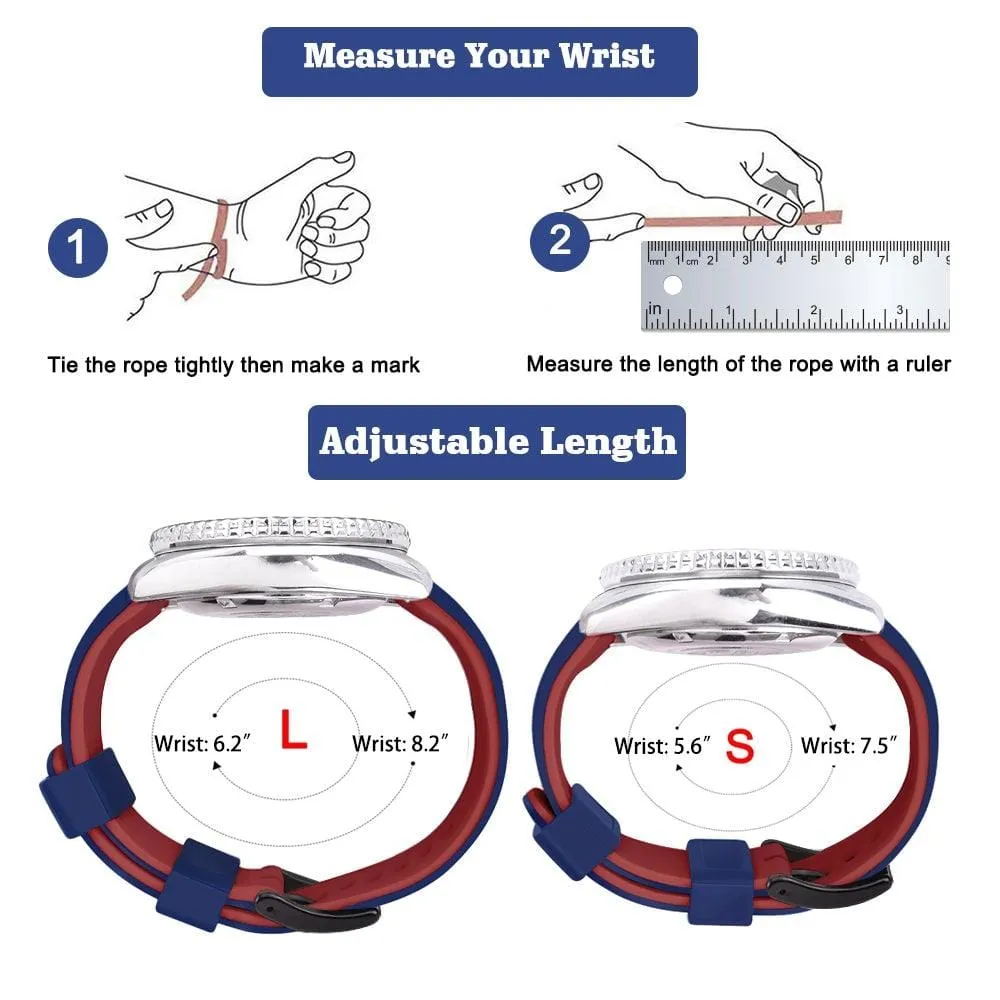Ritche Blue Red Classic Silicone Watch Straps Bands-Blue/red