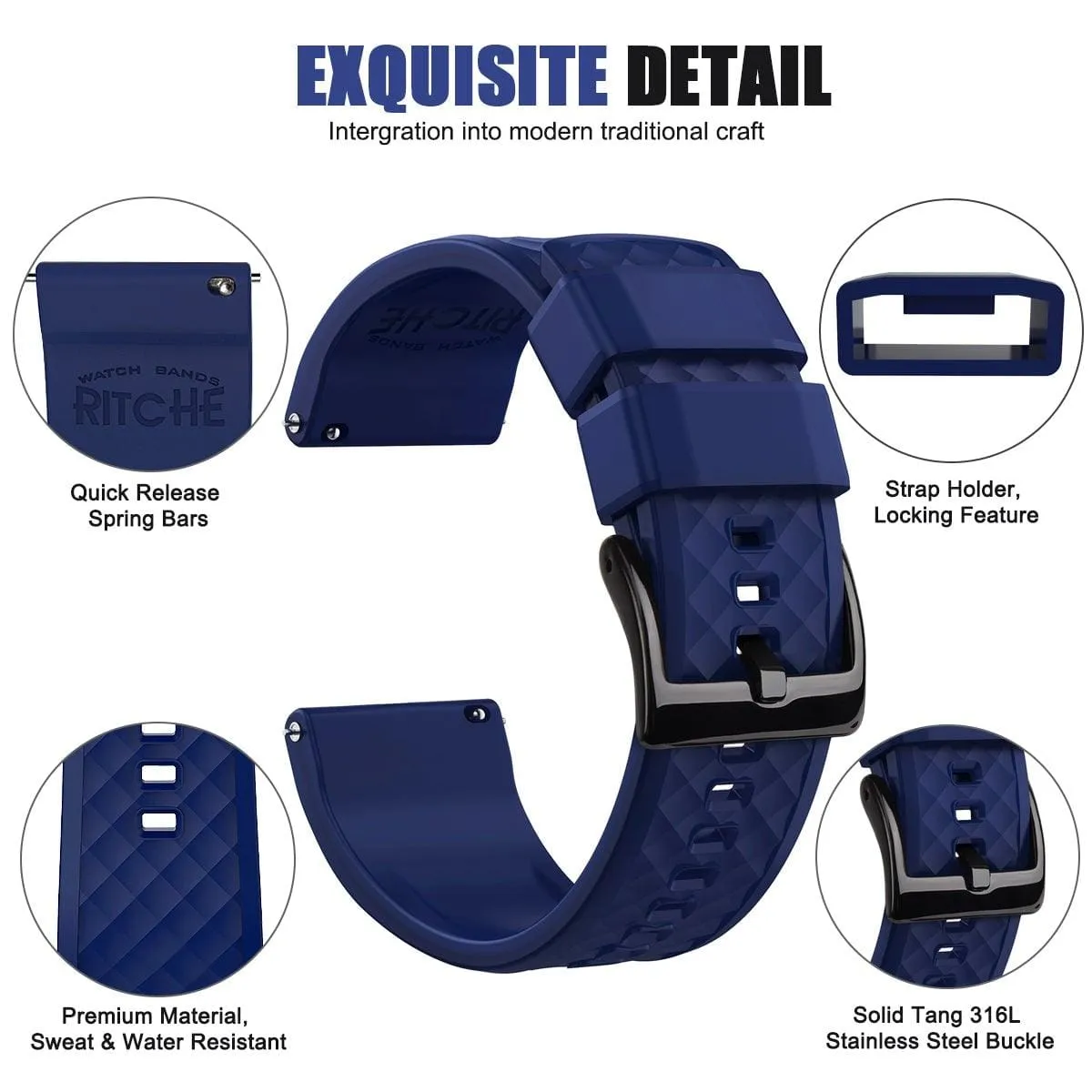 Ritche Navy Blue Classic silicone Rubber Watch Bands