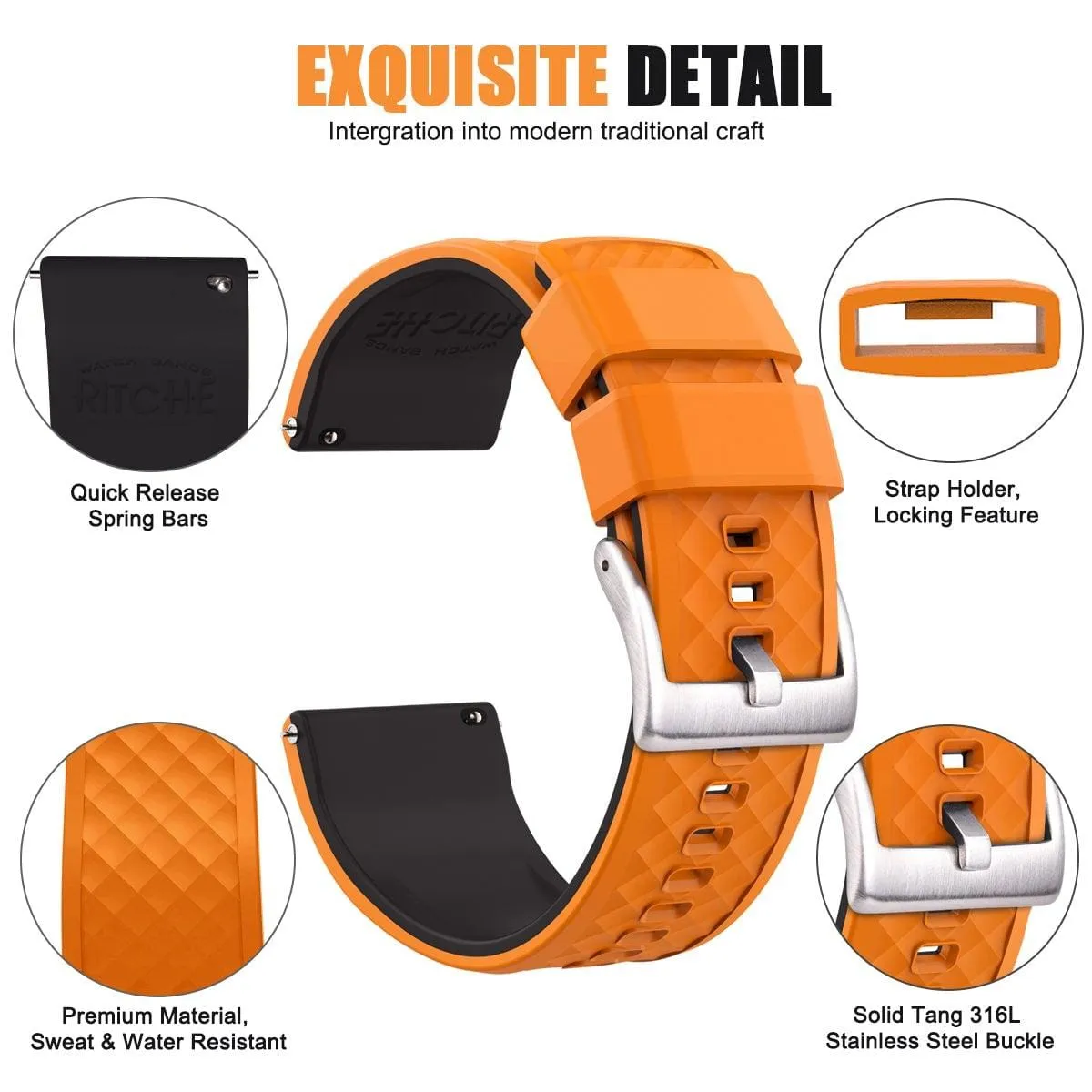 Ritche Orange Classic Silicone Watch Bands