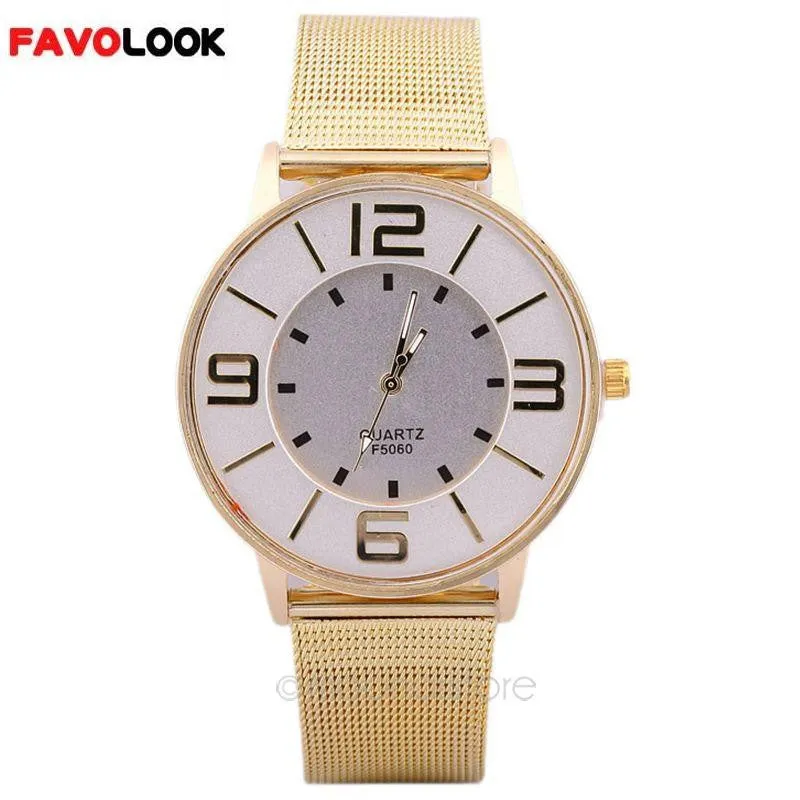 Shiny Fashion Elegant Women Analog Quartz Stainless Steel Mesh Band Wrist Watch Lady Clock Large Dial Number Wristband