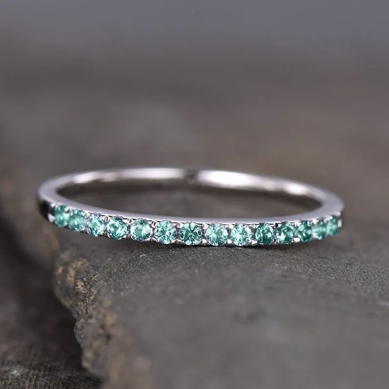 Silver Alexandrite Wedding band Sterling Silver Eternity Band Stacking Ring
