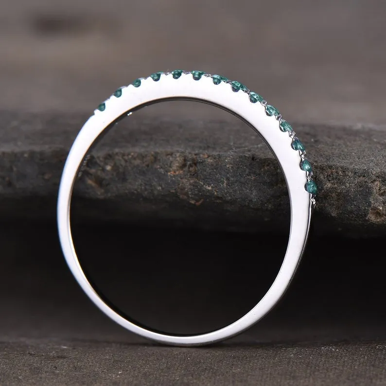 Silver Alexandrite Wedding band Sterling Silver Eternity Band Stacking Ring