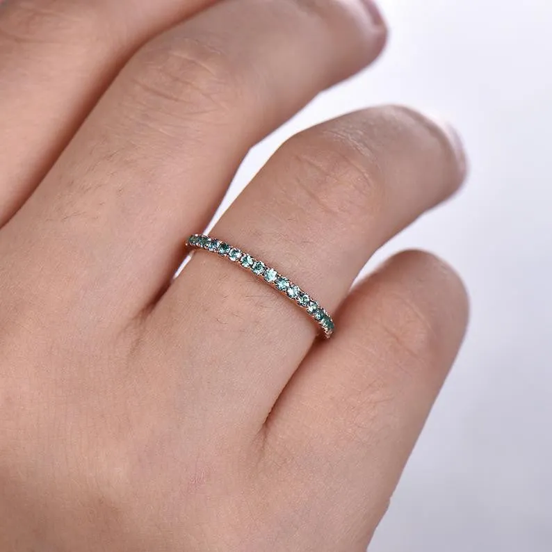 Silver Alexandrite Wedding band Sterling Silver Eternity Band Stacking Ring