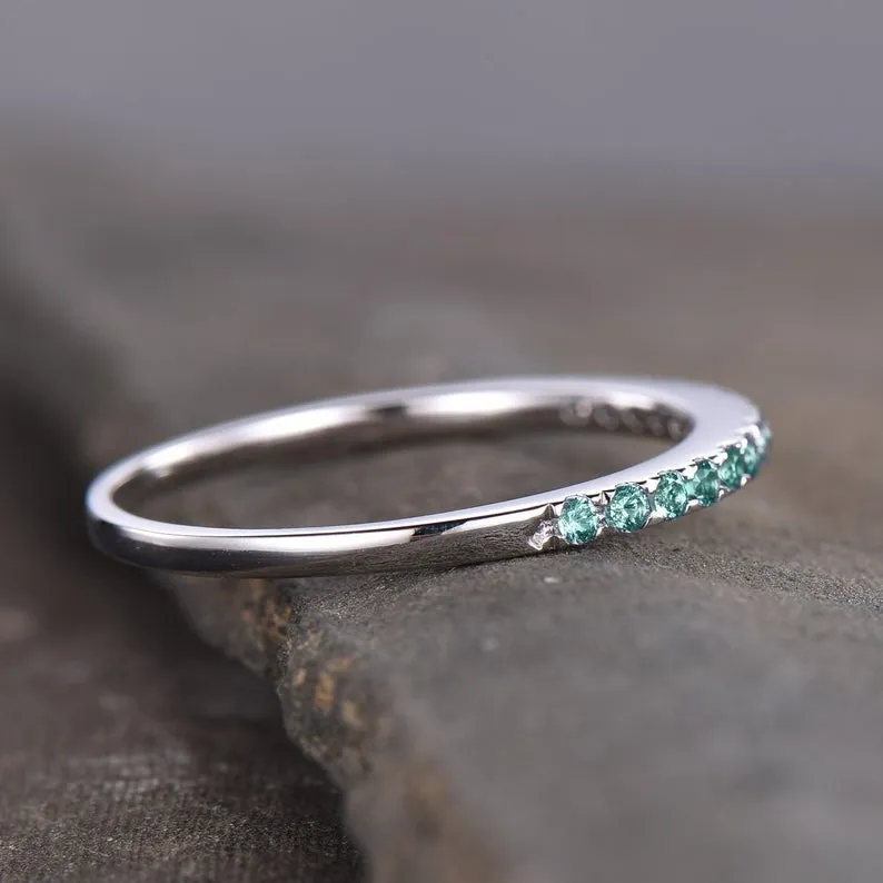 Silver Alexandrite Wedding band Sterling Silver Eternity Band Stacking Ring
