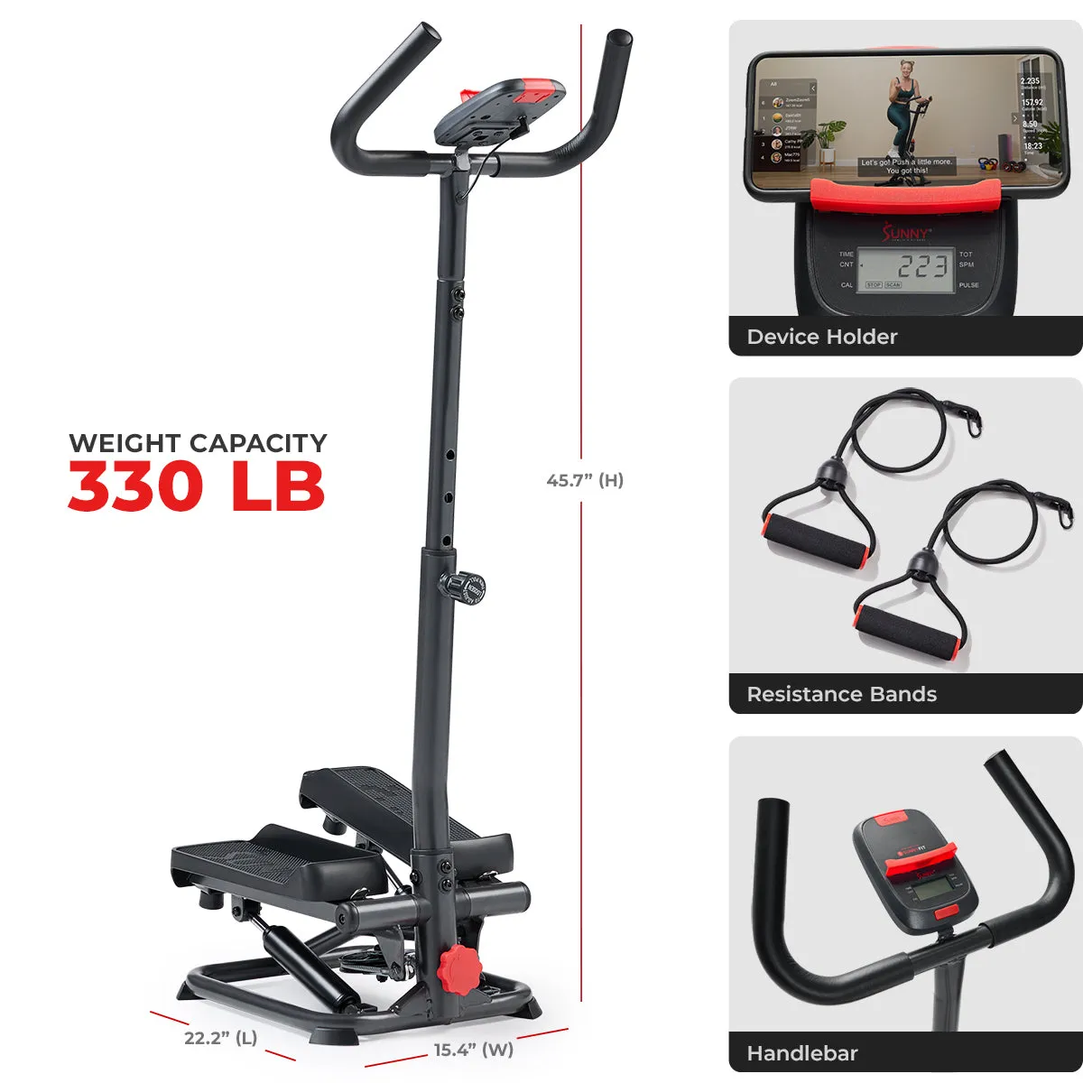 Smart Advanced Stair Exercise Stepper with Handlebar and Resistance Bands