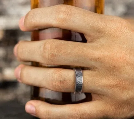 Stone Gray Hammered Tantalum Mens Band