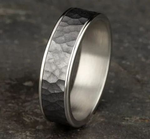 Stone Gray Hammered Tantalum Mens Band