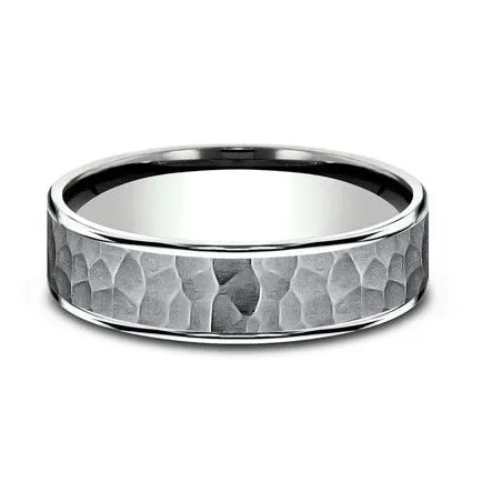 Stone Gray Hammered Tantalum Mens Band