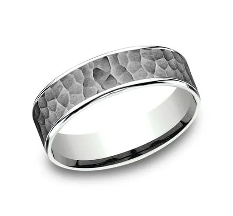Stone Gray Hammered Tantalum Mens Band