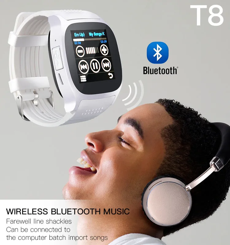 T8 Bluetooth Smart Watch with Camera, Music Player, Supports SIM & TF Card & Pedometer