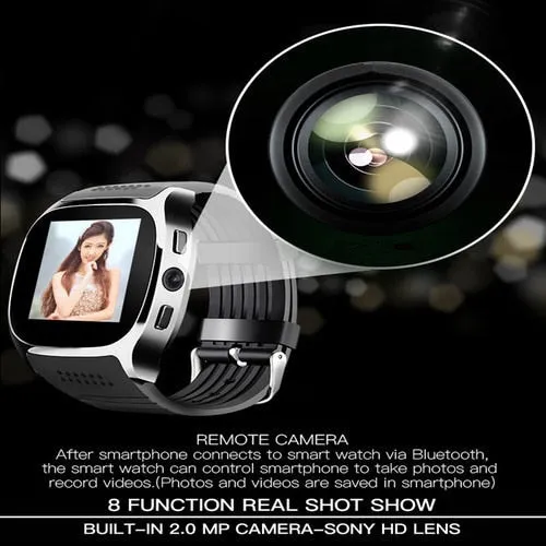 T8 Bluetooth Smart Watch with Camera, Music Player, Supports SIM & TF Card & Pedometer