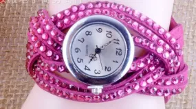TOP NEW Large Geniune Leather color paracord  stones band Bracelet watch women Casual Fashion style woman girls School