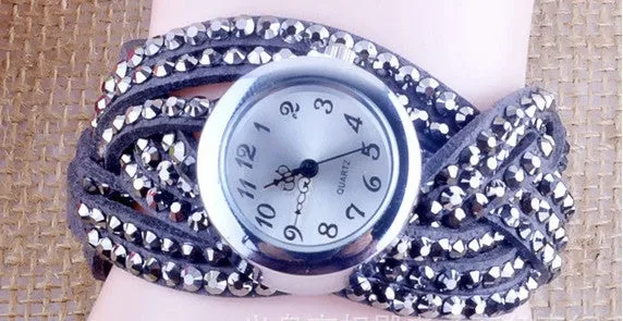 TOP NEW Large Geniune Leather color paracord  stones band Bracelet watch women Casual Fashion style woman girls School