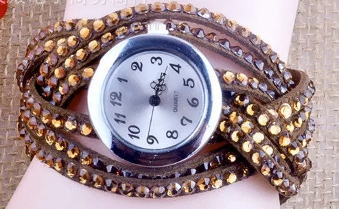 TOP NEW Large Geniune Leather color paracord  stones band Bracelet watch women Casual Fashion style woman girls School