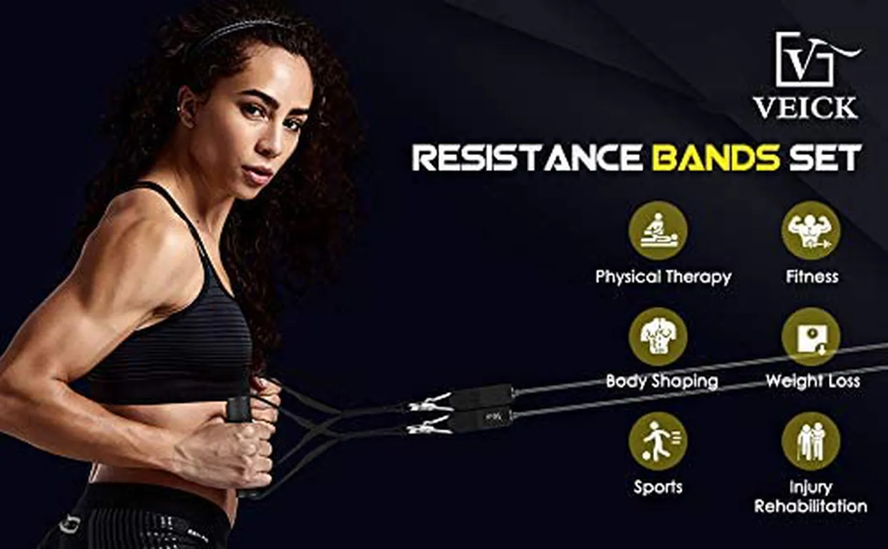 VEICK Resistance Bands Set,Workout Bands,Exercise Bands,5 Tube Fitness Bands with Door Anchor,Handles,Portable Bag,Legs Ankle Straps for Musle Training, Physical Therapy, Shape Body,Home Workouts