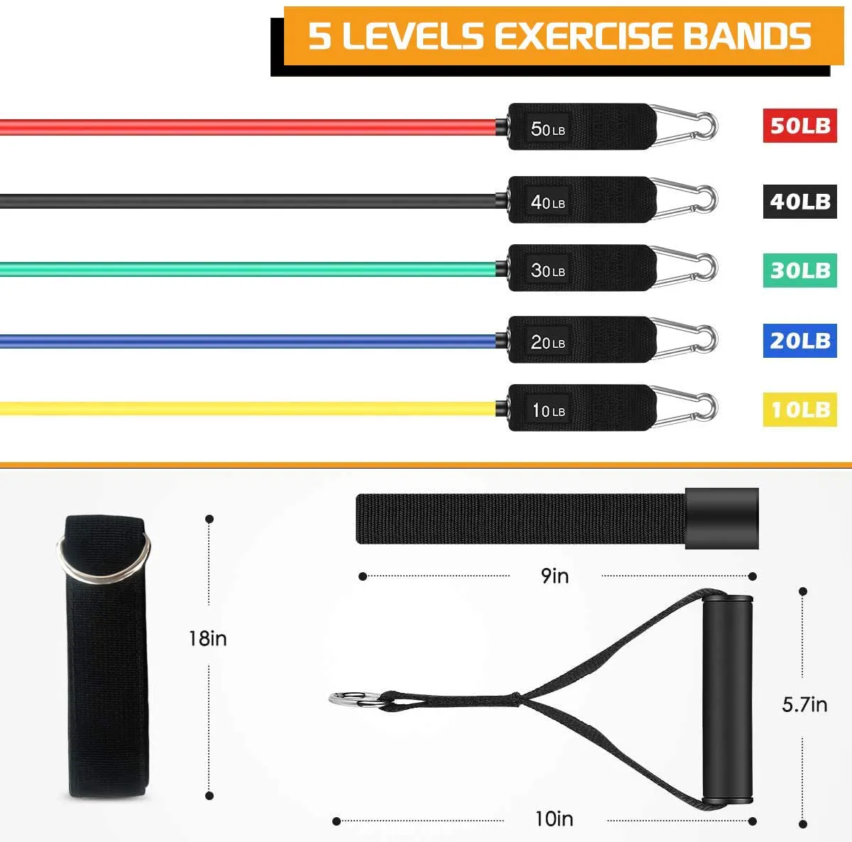 VEICK Resistance Bands Set,Workout Bands,Exercise Bands,5 Tube Fitness Bands with Door Anchor,Handles,Portable Bag,Legs Ankle Straps for Musle Training, Physical Therapy, Shape Body,Home Workouts