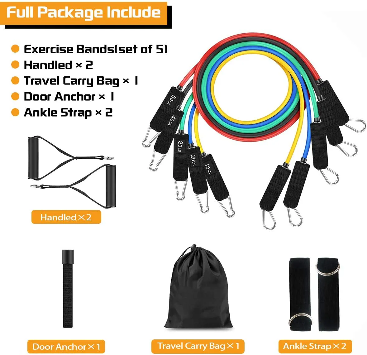 VEICK Resistance Bands Set,Workout Bands,Exercise Bands,5 Tube Fitness Bands with Door Anchor,Handles,Portable Bag,Legs Ankle Straps for Musle Training, Physical Therapy, Shape Body,Home Workouts