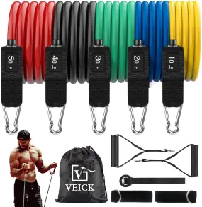 VEICK Resistance Bands Set,Workout Bands,Exercise Bands,5 Tube Fitness Bands with Door Anchor,Handles,Portable Bag,Legs Ankle Straps for Musle Training, Physical Therapy, Shape Body,Home Workouts