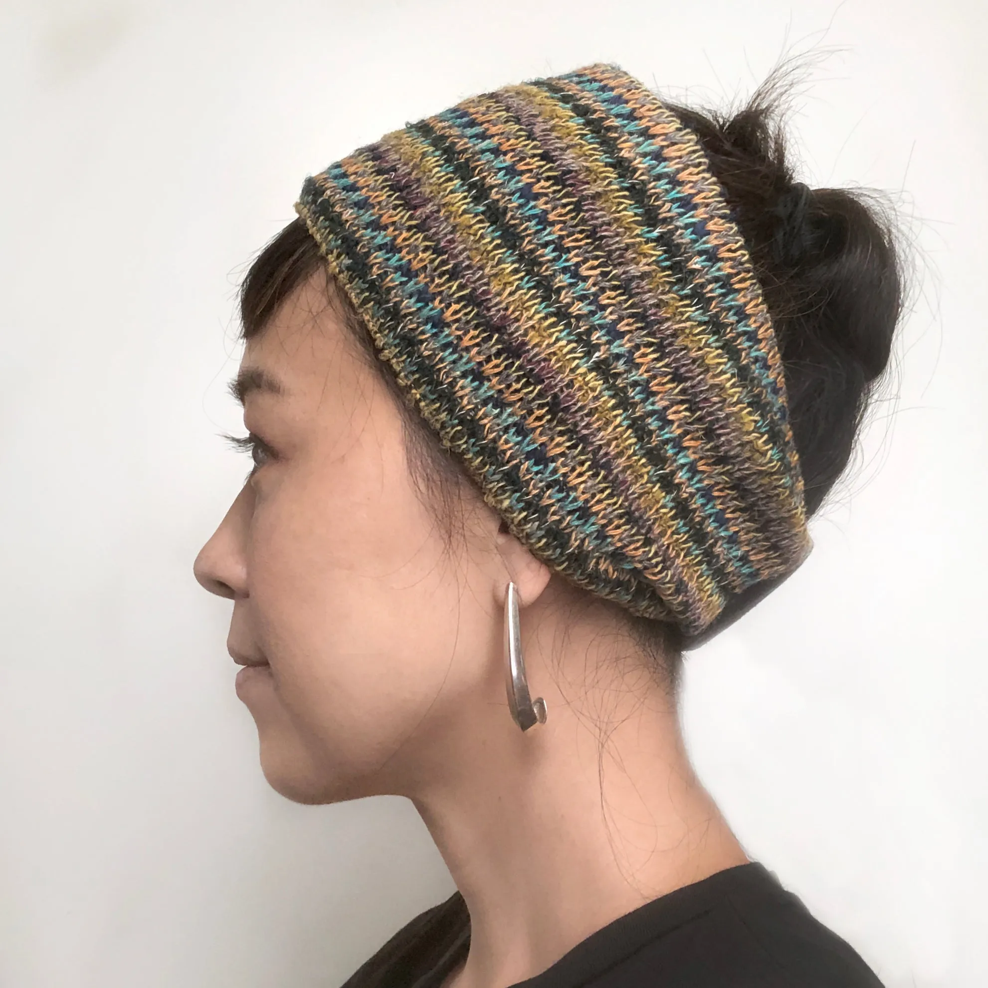 Winter Wide Headband Ear warmer Green Yellow stripes