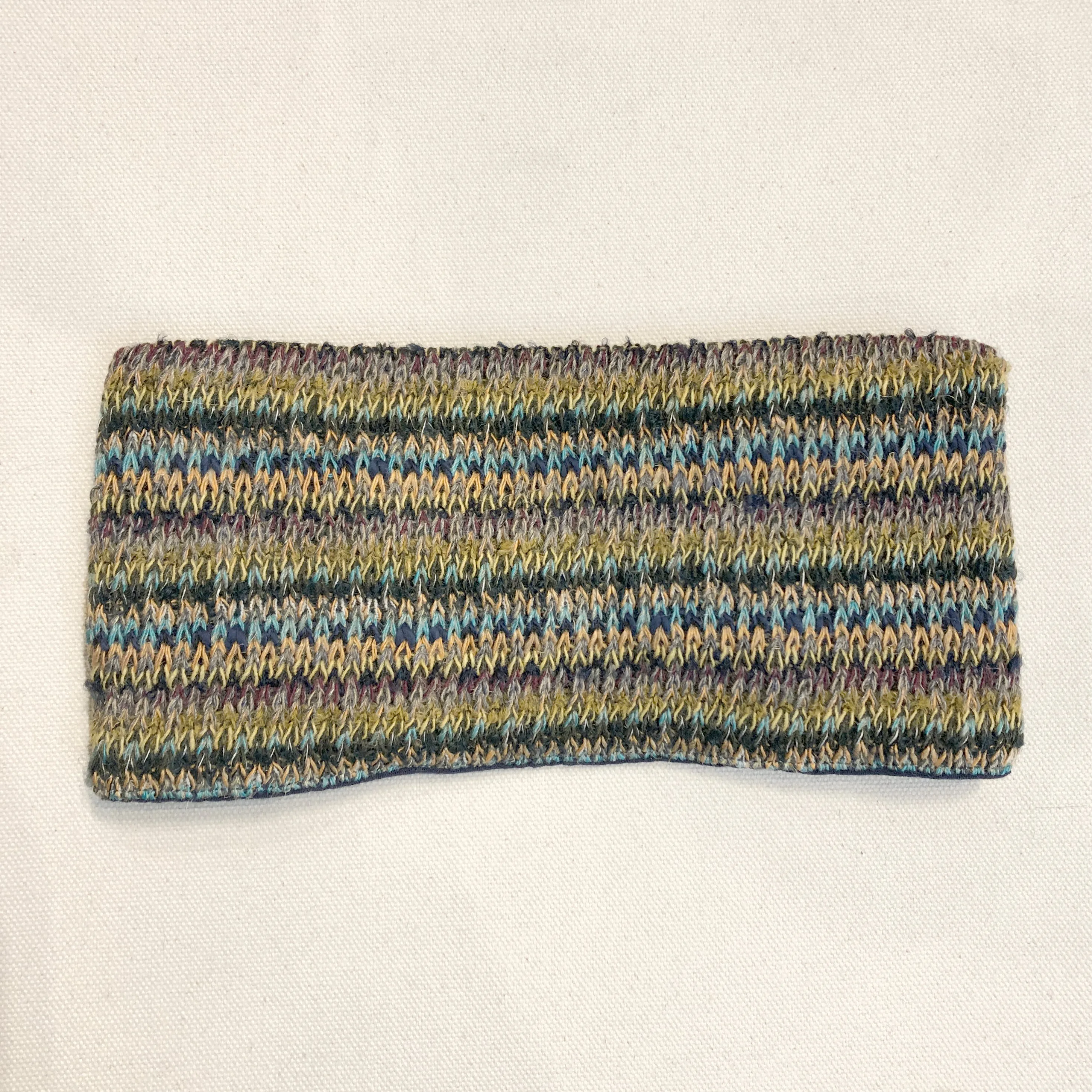 Winter Wide Headband Ear warmer Green Yellow stripes