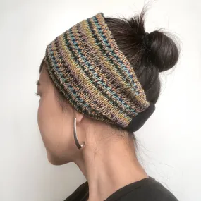Winter Wide Headband Ear warmer Green Yellow stripes