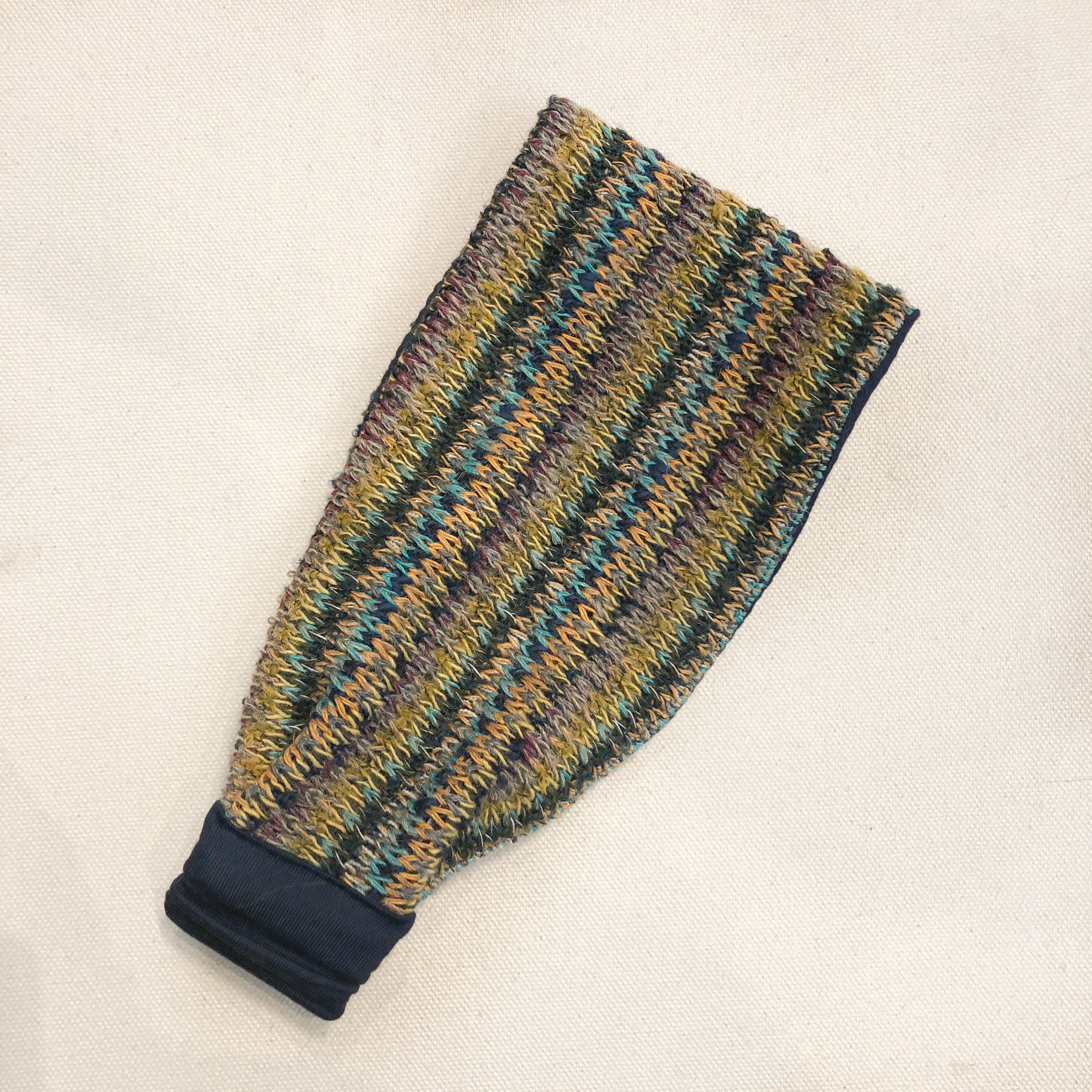 Winter Wide Headband Ear warmer Green Yellow stripes