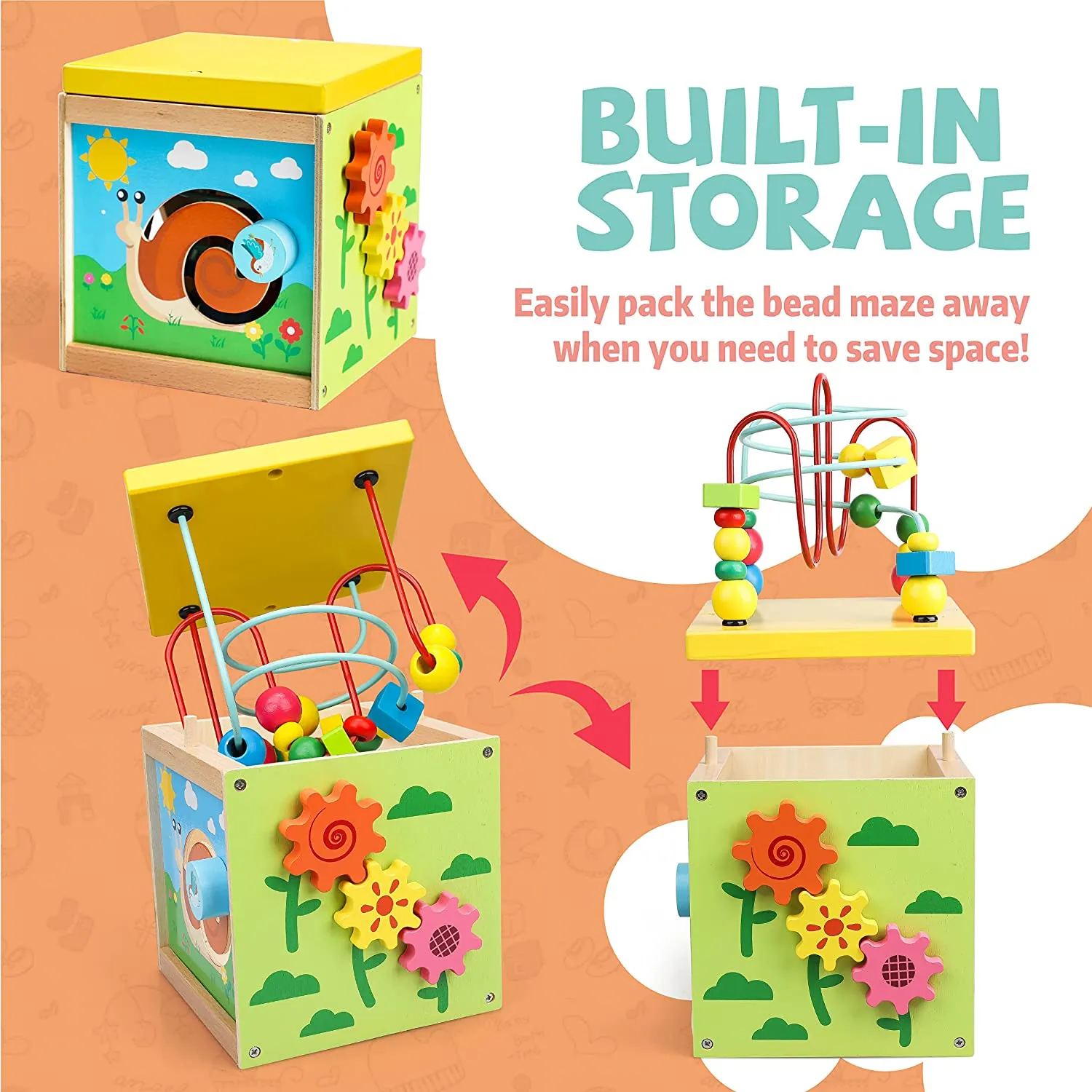Wooden Baby Activity Cube for Toddlers