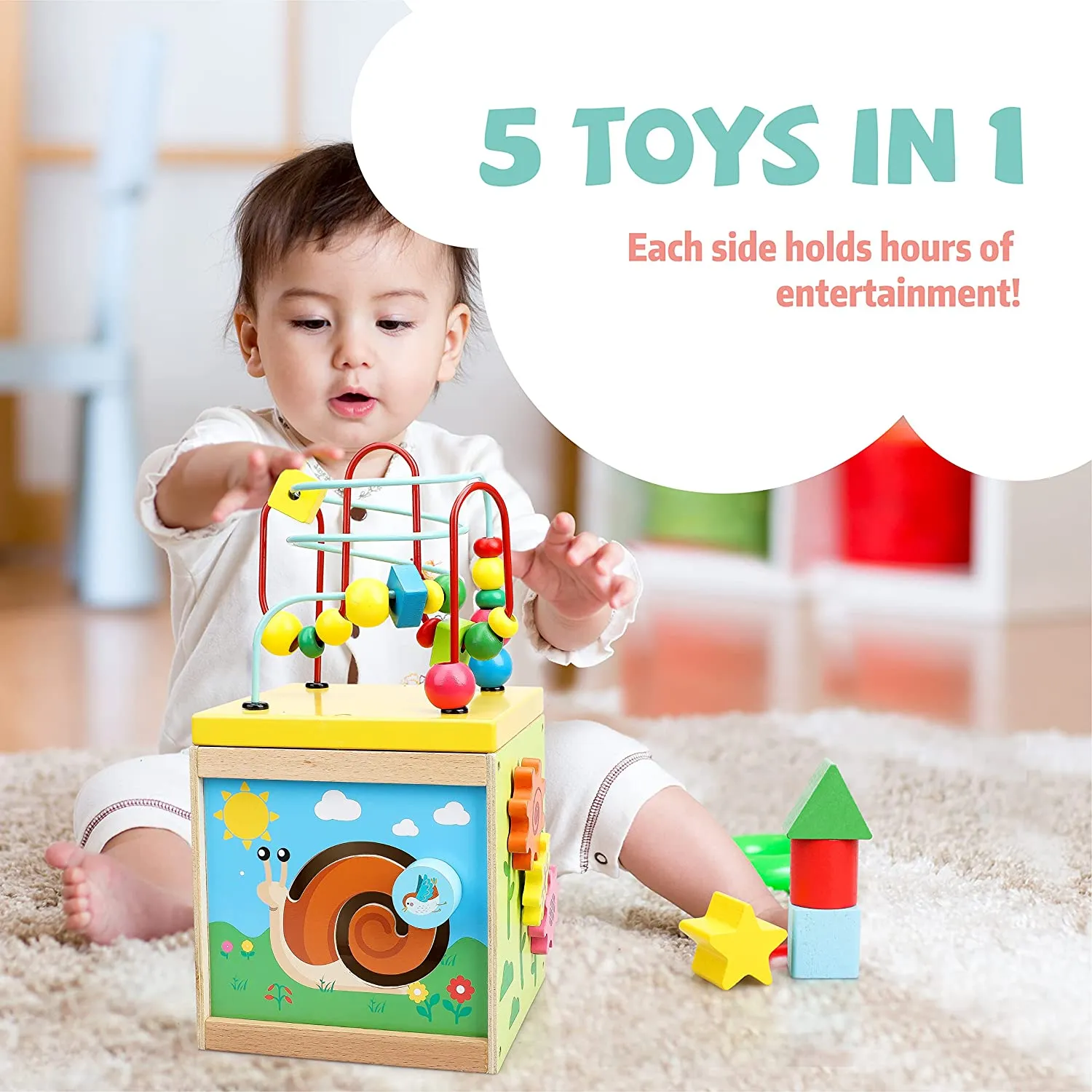 Wooden Baby Activity Cube for Toddlers