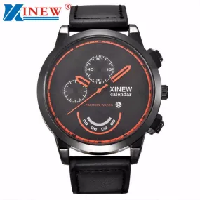 XINEW Fashion Men large dial hours military wrist Watch Vintage Classic Men Waterproof Date Leather Strap Sport Quartz Watch Y25