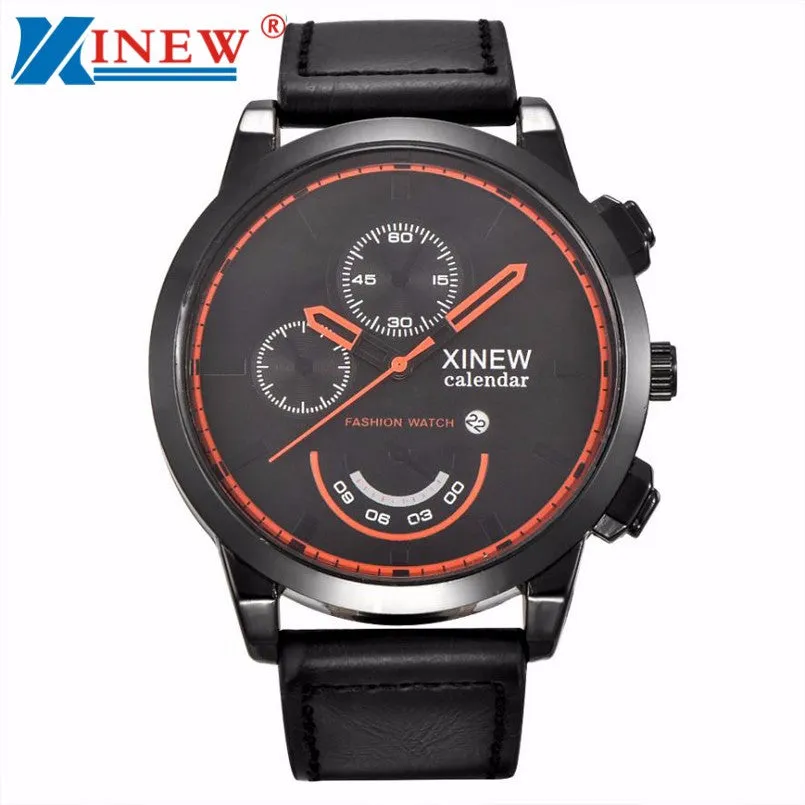 XINEW Fashion Men large dial hours military wrist Watch Vintage Classic Men Waterproof Date Leather Strap Sport Quartz Watch Y25