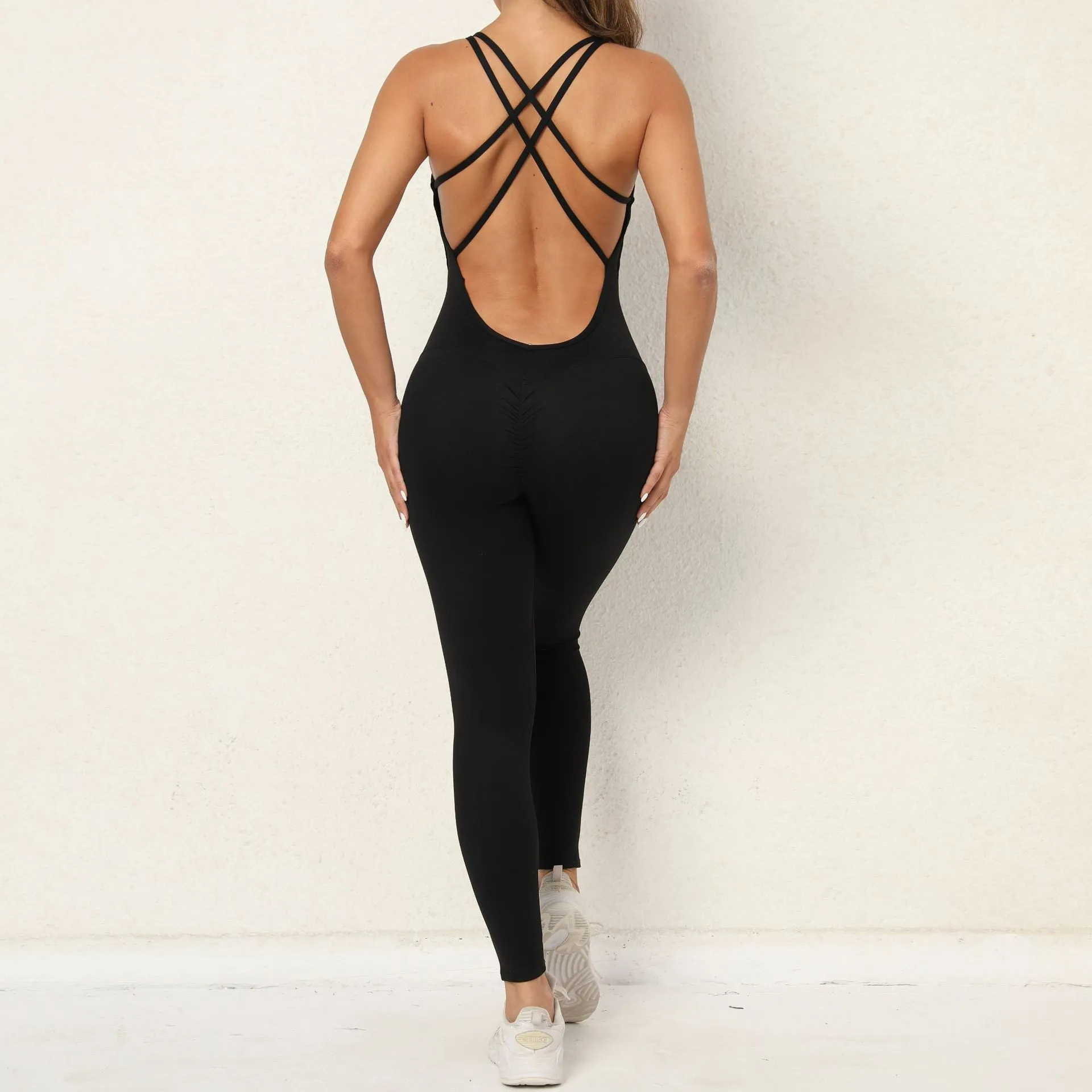 Yoga Jumpsuit With Cross-strap Back Design Quick-drying Tight-fitting Running Sports Fitness Pants Fashion Seamless Leggings For Women's Clothing
